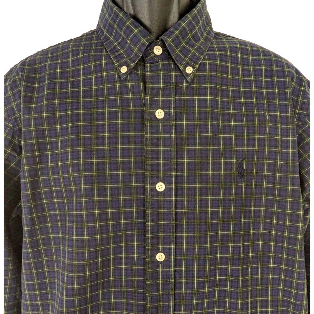 Ralph Lauren Custom Fit Men's LG Blue Plaid Button Down Cotton Shirt